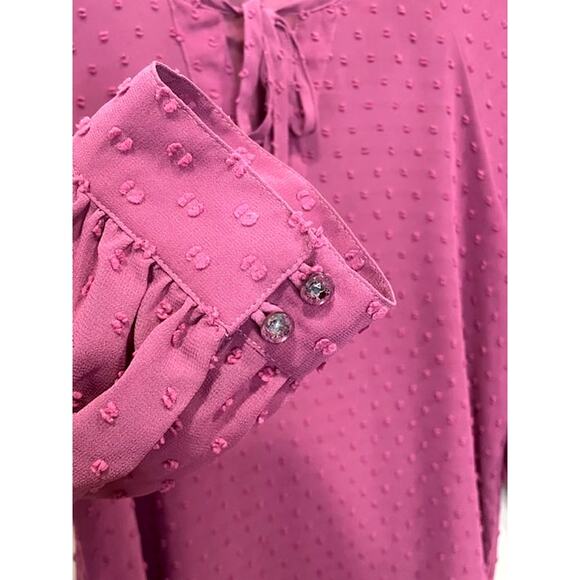 Matilda Jane Serendipity  Blouse Womens XS Mauve Swiss Dot Sheer Peasant Top - Picture 7 of 7